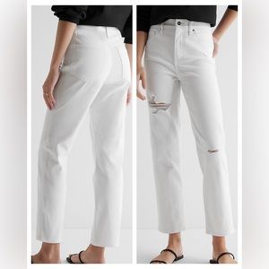 Express High Waisted White Ripped Straight Ankle Jeans SIZE 4S NWT